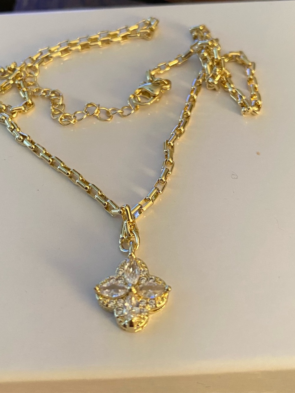 Gold Crystal Clover Pendant Necklace
